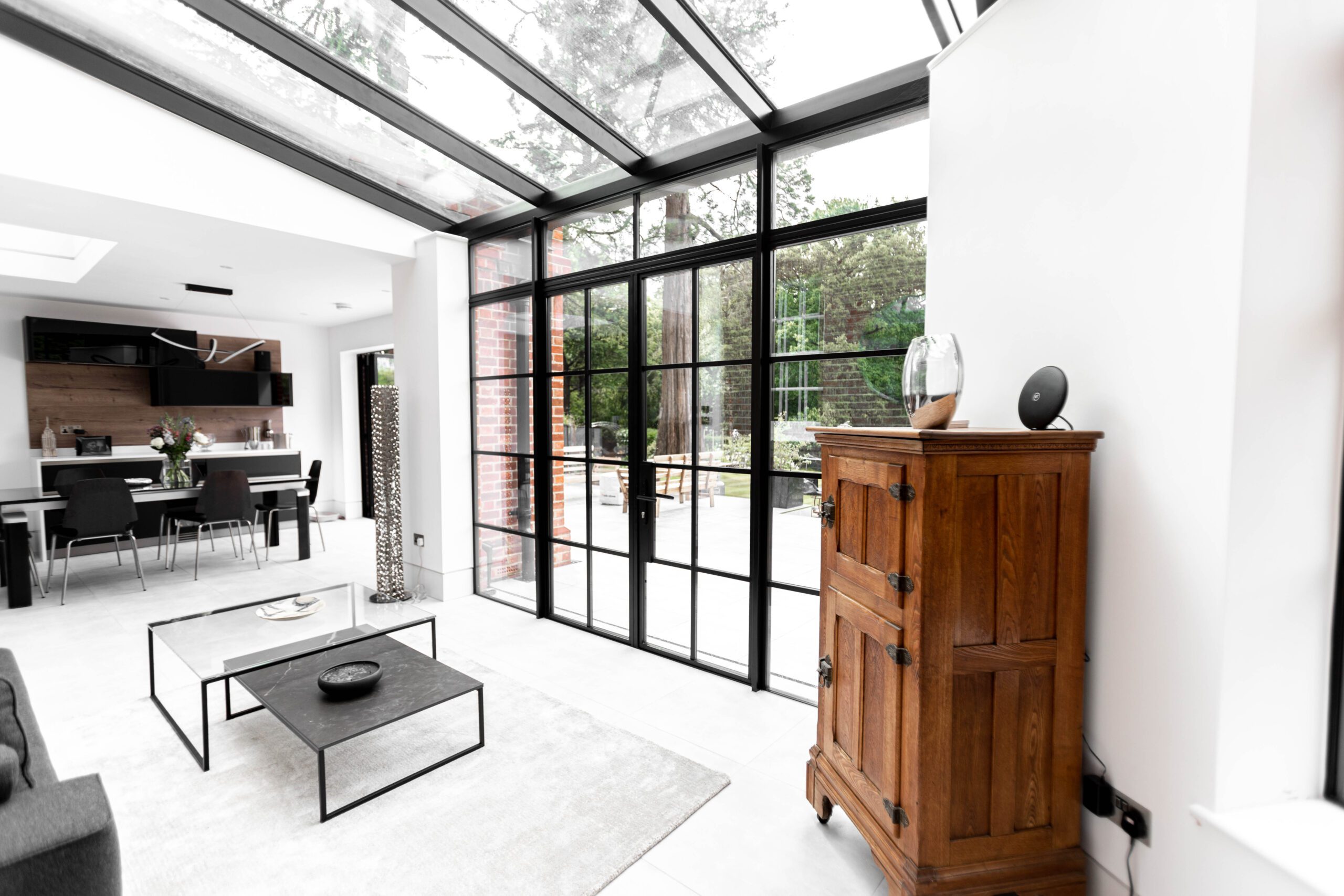 YES Steel Look external window and doors and pitched rooflight