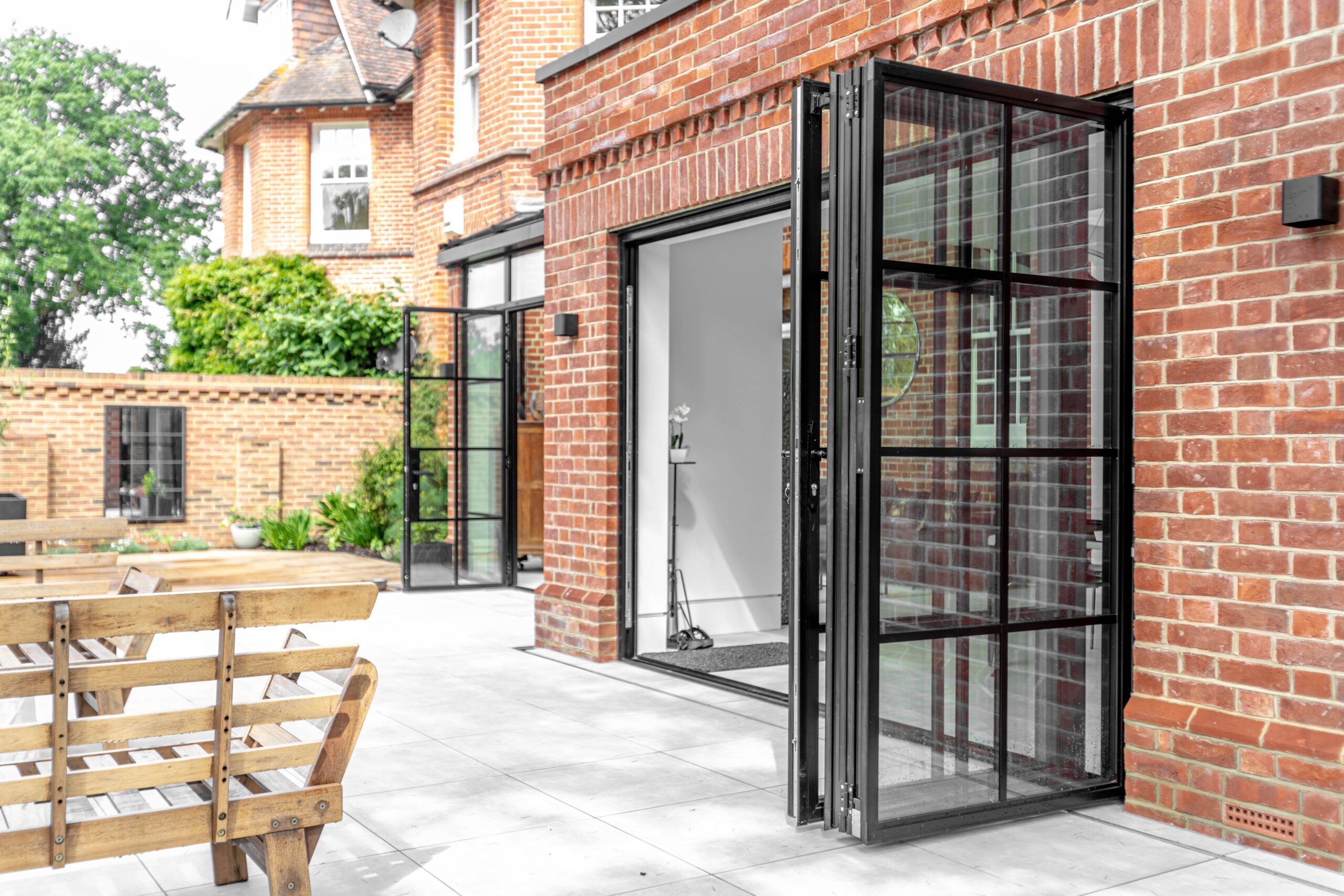 YES Steel Look external window and doors and pitched rooflight