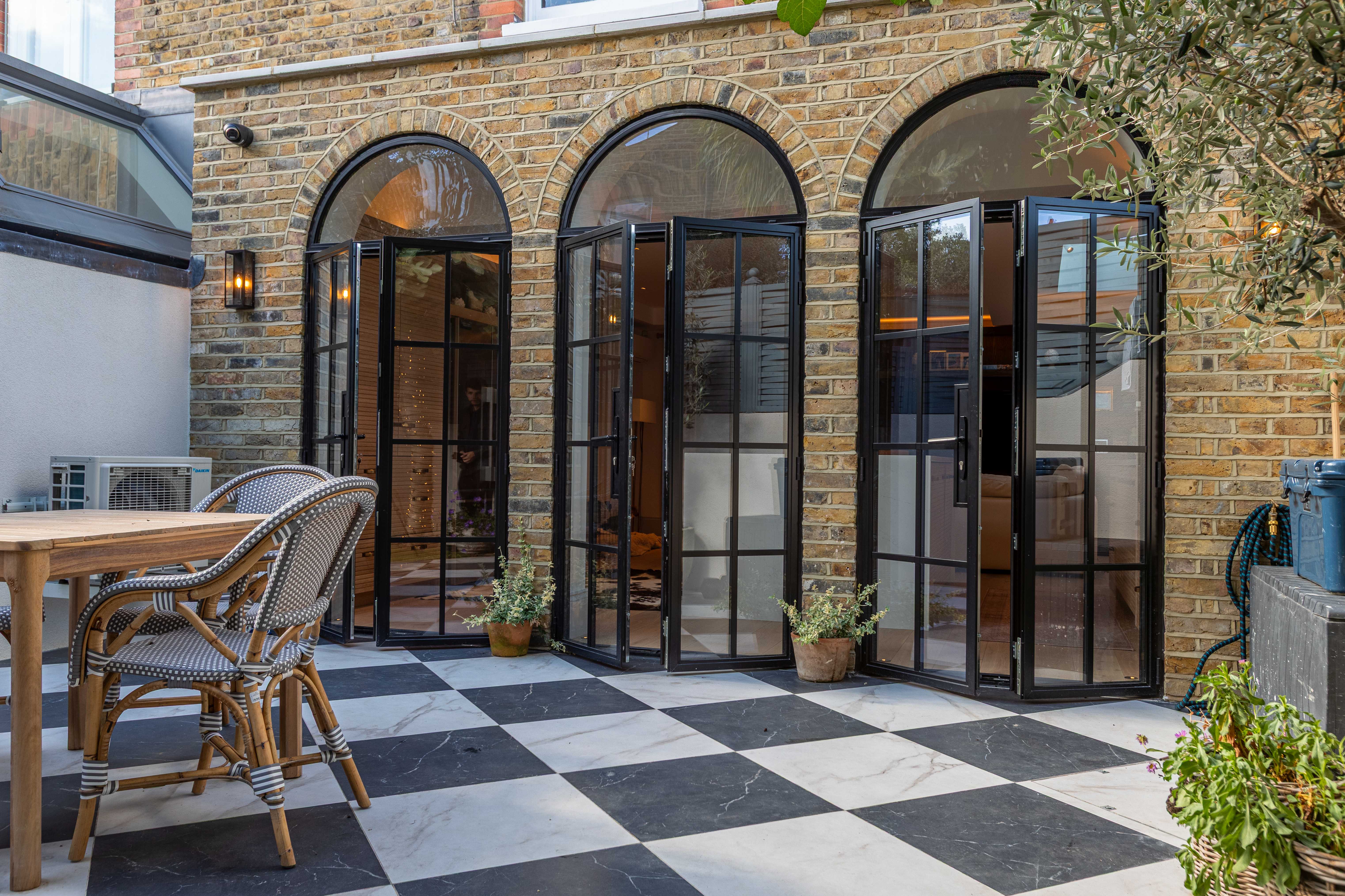 YES Steel Look External Arched Black Doors - Project